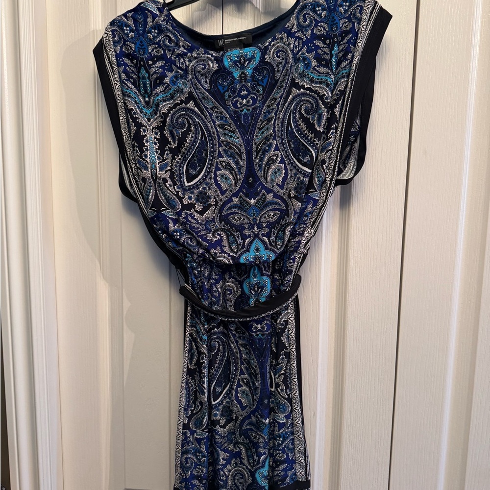 INC International Concepts Blue and Black Paisley Midi Dress